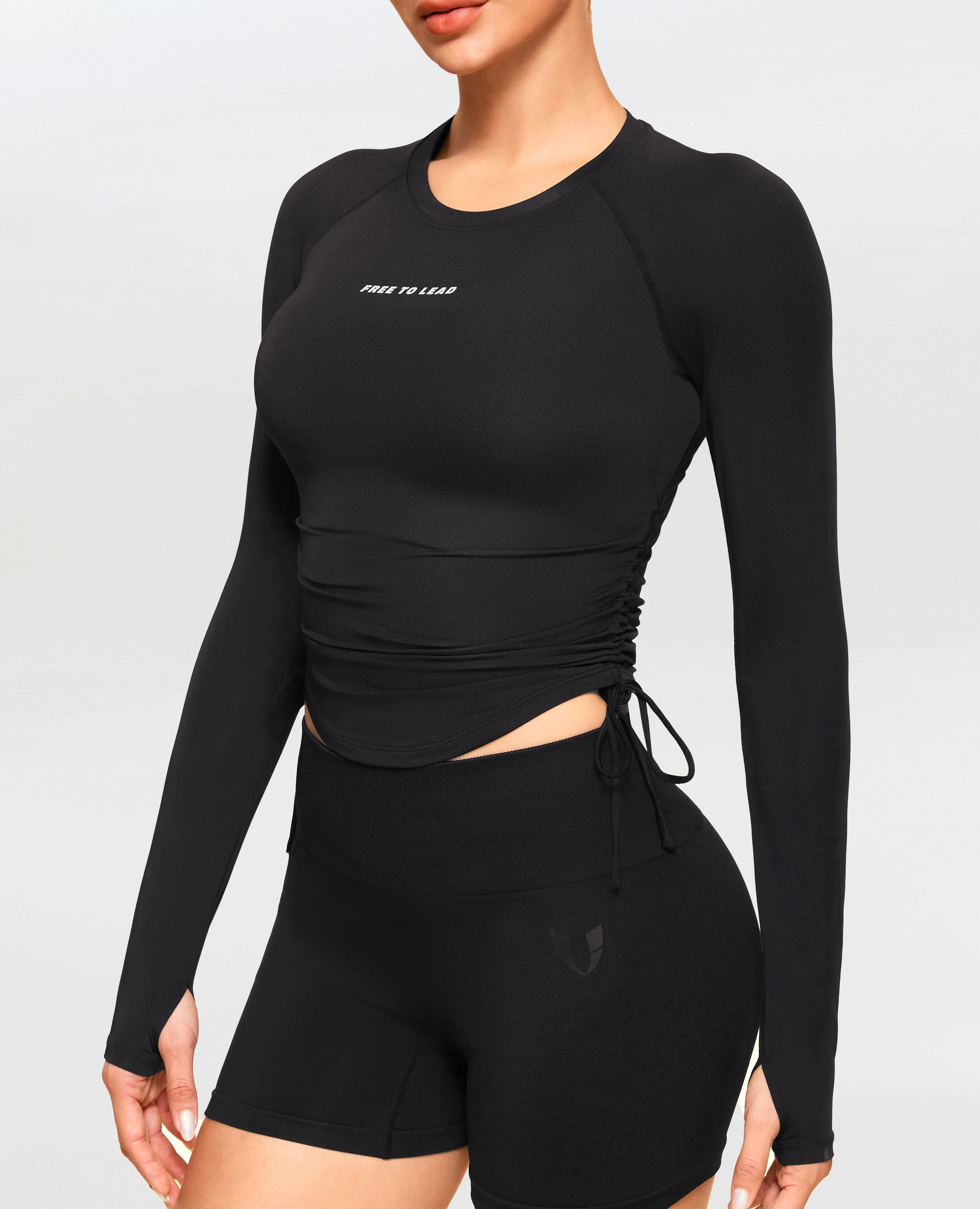 Drawstring Long Sleeve T-shirt - Black