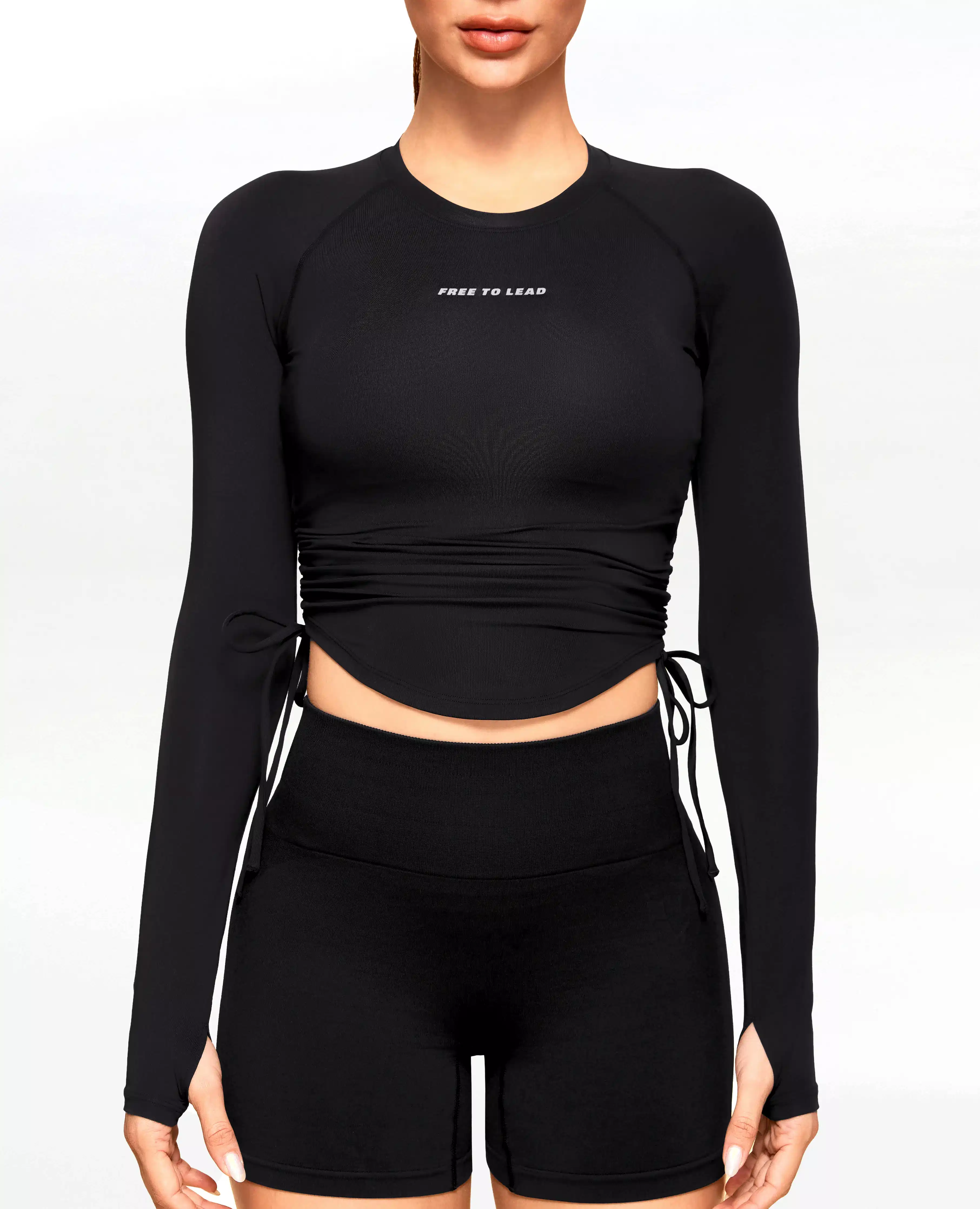 Drawstring Long Sleeve T-shirt - Black