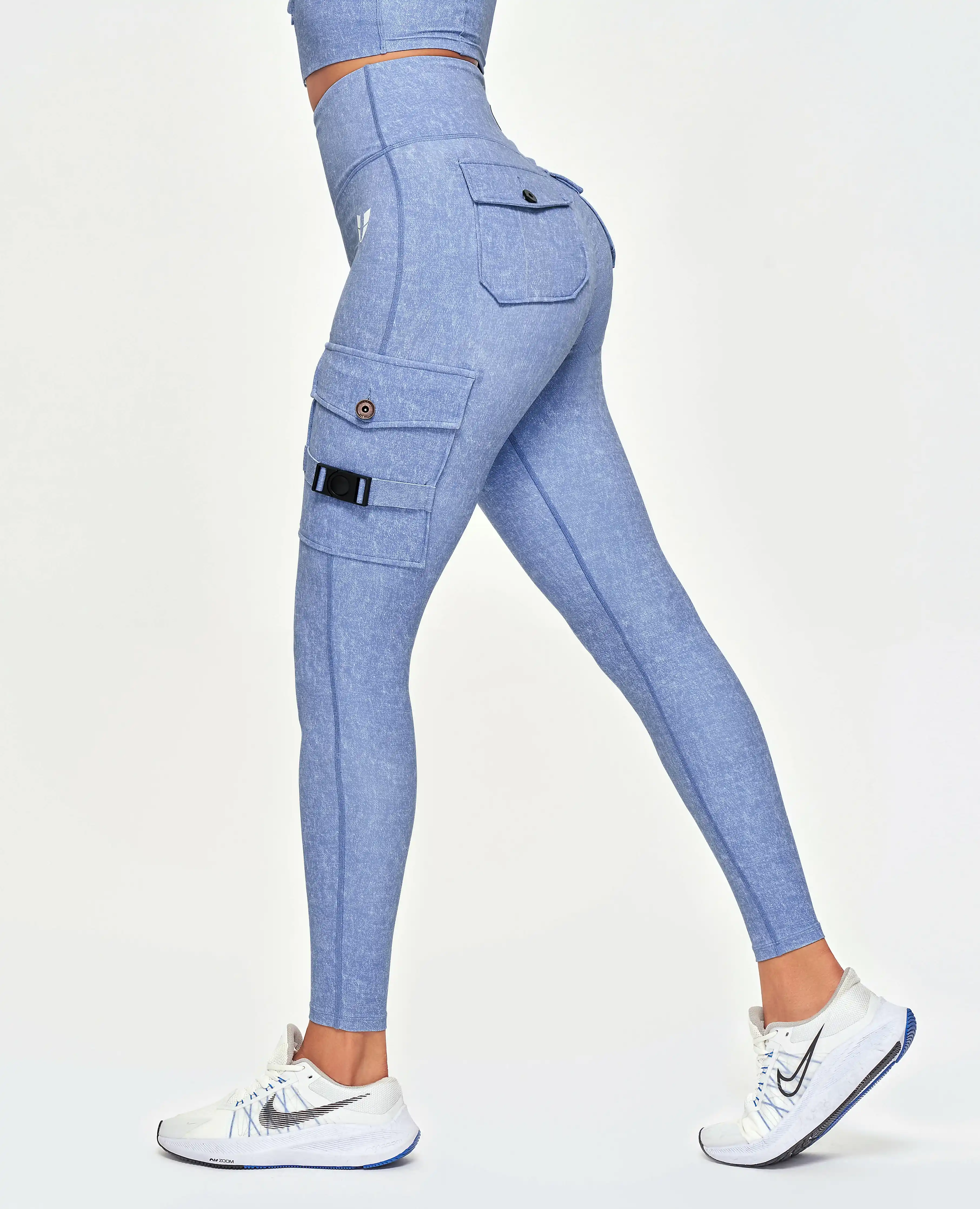 Cargo Fitness Leggings- Light Denim Blue