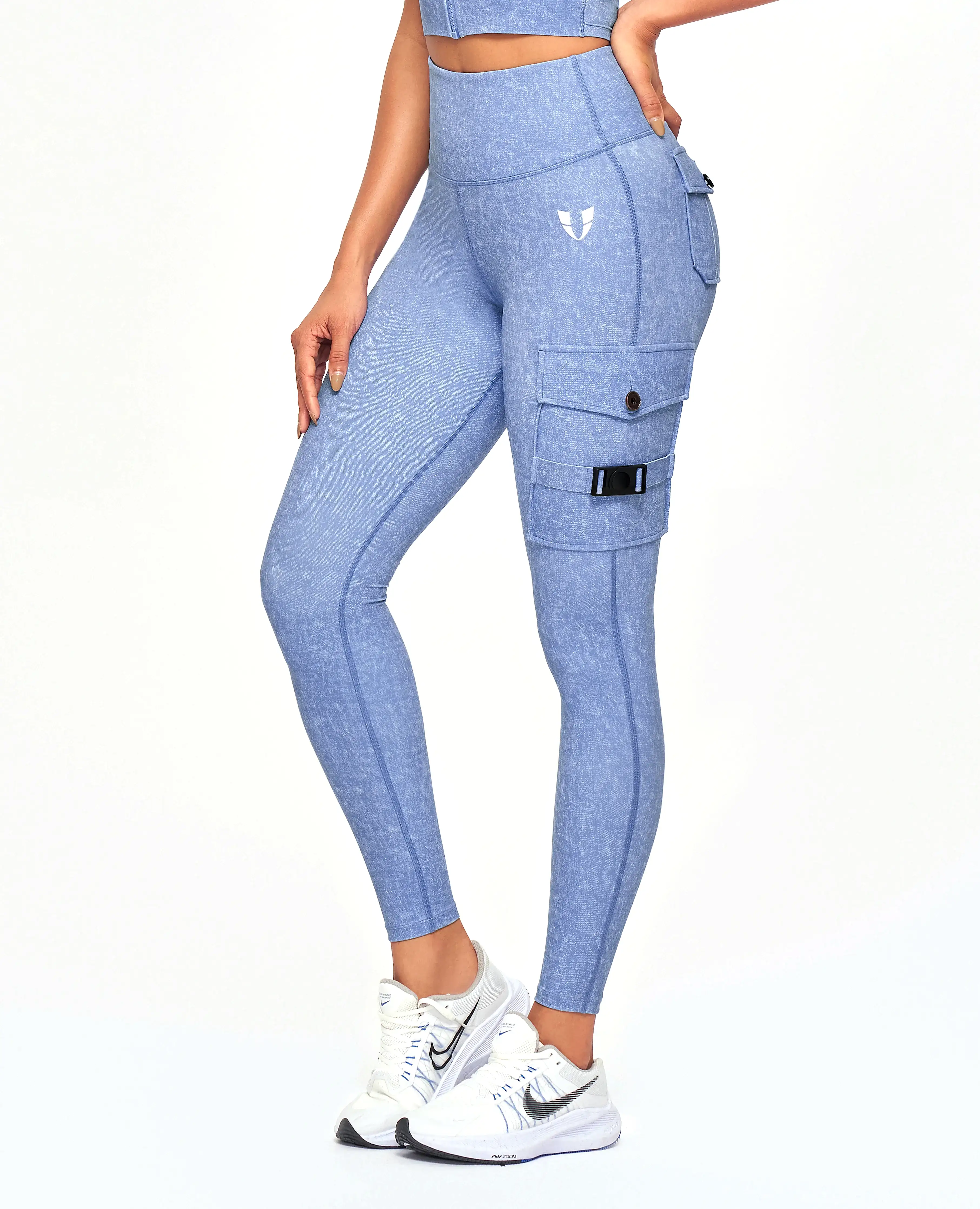 Cargo Fitness Leggings- Light Denim Blue